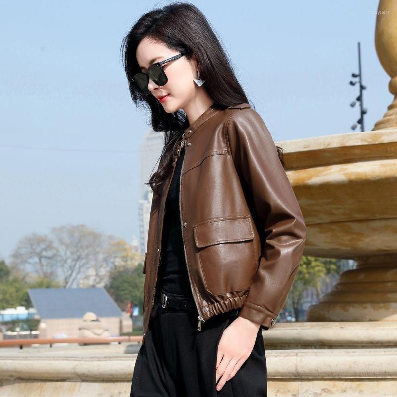 

Women's Leather Women Jackets Coats Female 2022 Autumn Women's Ladies Outerwear PU Fashion Jacket Tops L83, Black