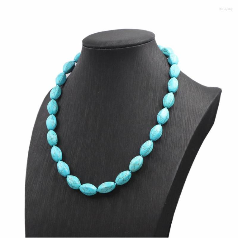 

Choker Fashion Women Chokers Necklace Turquoises Stone 10x16mm Hexagon Rice Knotted Chain Strand Jewelry 18inch A805 Custom Necklaces