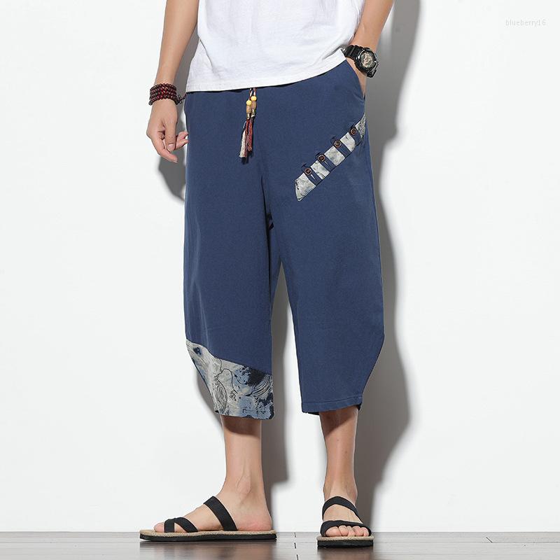 

Men's Pants Men's Loose Lace-Up Cotton And Linen Male Oversized Calf-Length Fashion Streetwear Men Cropped Casual Trouser, White