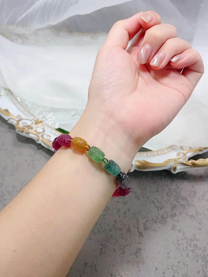 

Strand Color Code Moire Bead Natural Tourmaline Bracelet Women's Circle Rainbow Candy Watermelon Green Powdergreen High-end Quality