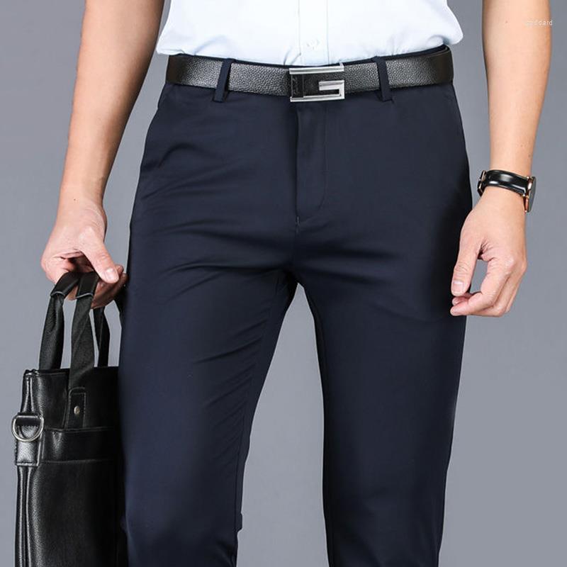 

Men's Pants Spring Summer Knitted Men's Trousers Business Casual High Stretch Straight Slim Korean Wild Long For Men, Black thin