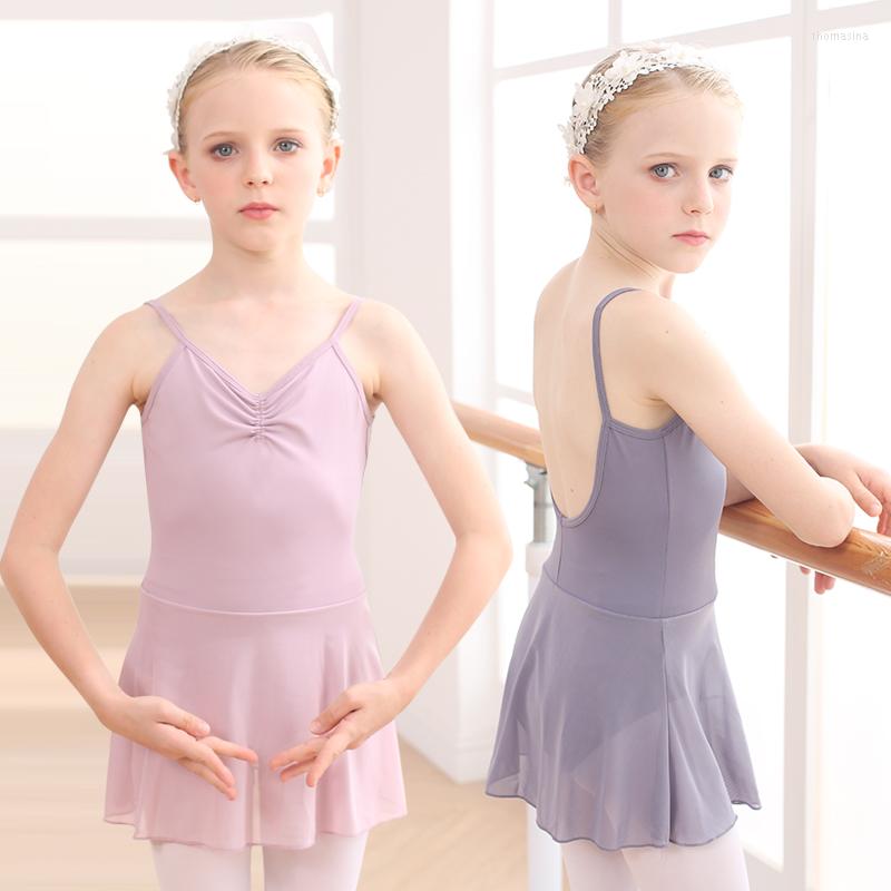 

Stage Wear Summer Children's Dance Practice Clothes Cotton Suspender Leotard With Short Skirt For Girls Ballet Performance Dancewear, Pink