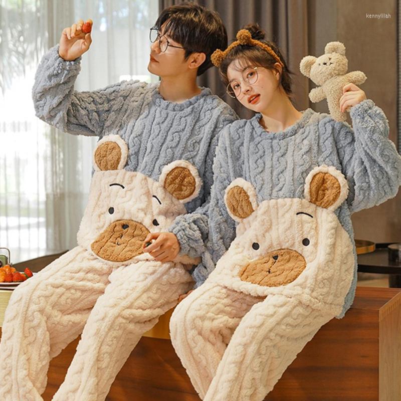 

Men's Sleepwear QUHENG Couples Pajamas Sets Women Men Winter Thicken Pyjamas Autumn Cartoon Lovers Homewear Soft Warm Rest Pijama