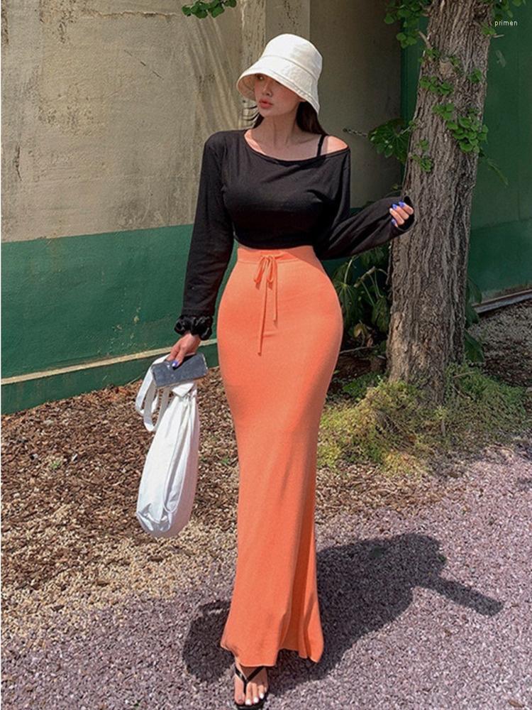 

Skirts Fishtail Party Orange Long Skirt Ruffles Elegant Korean Autumn 2022 Tight Thin Slim Sexy Sweet Women EN2B, Gray