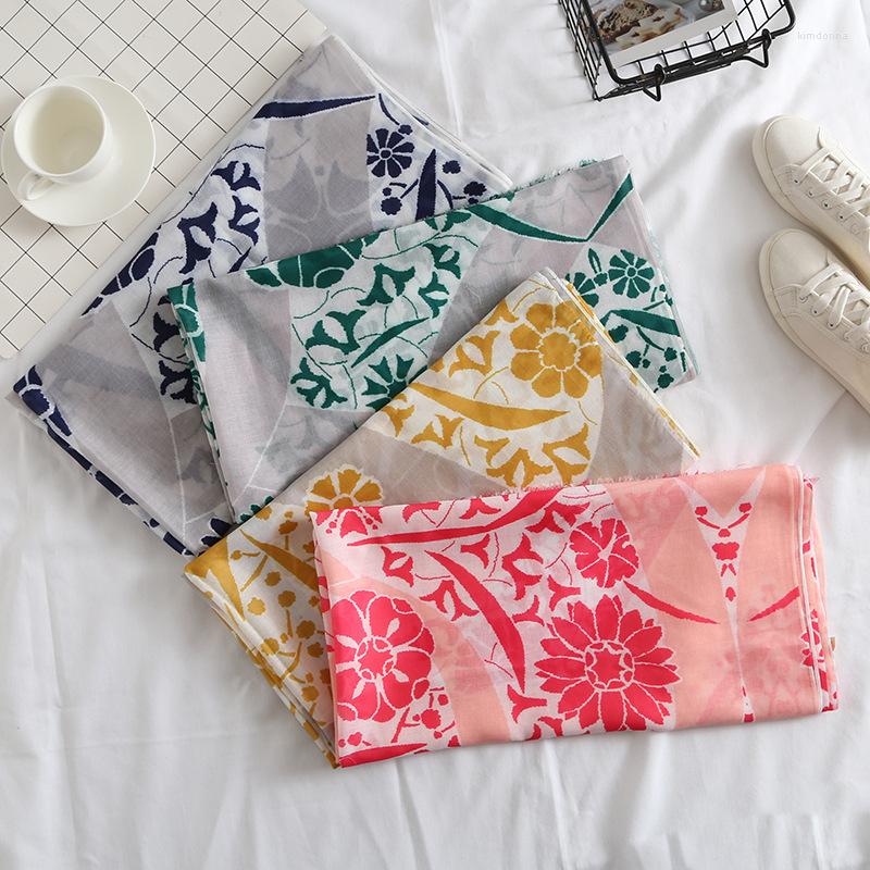

Scarves 2022 Cotton Floral Print Frayed Shawls Wrap Women Soft Flower Scarf Muffler Hijab Beach Headband 2 Color