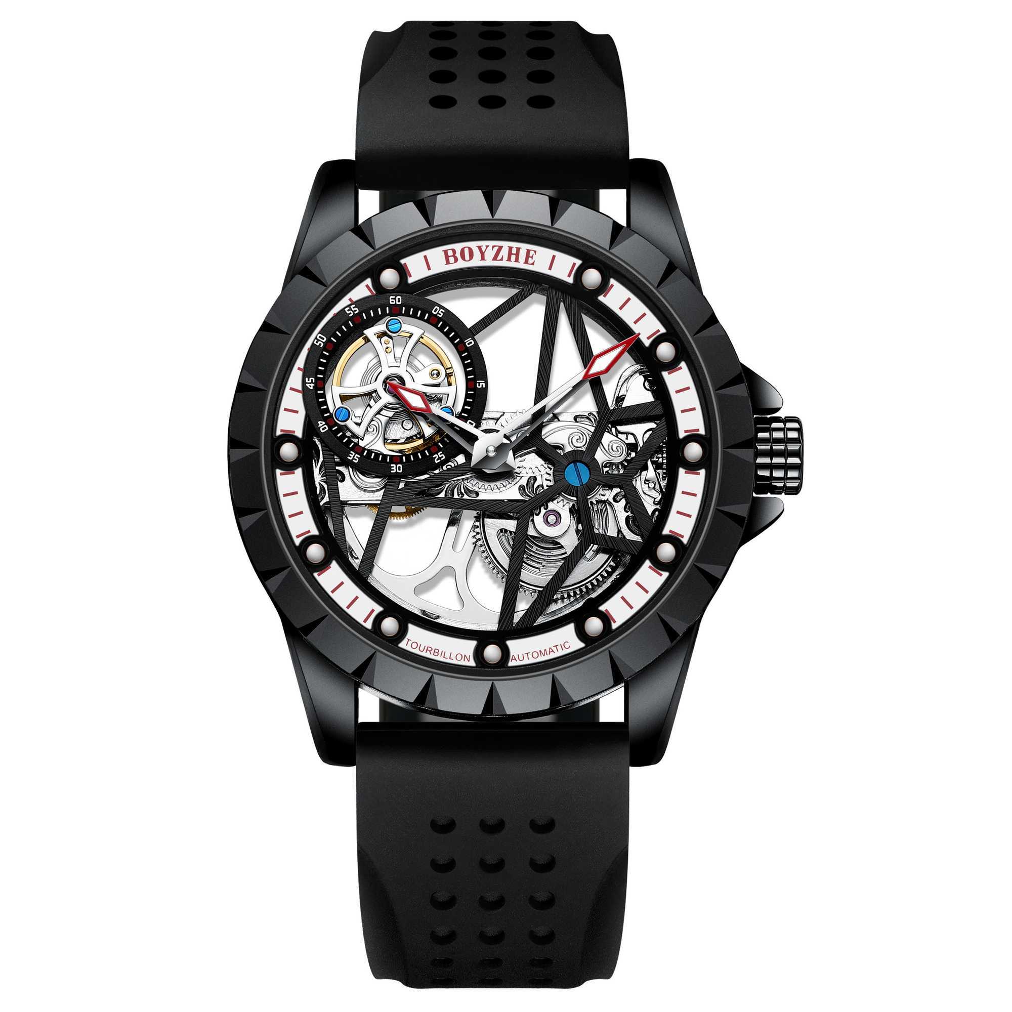 

Limited Edition SUPERCLONE Tourbillon Watch Custom Wrist Skeleton Automatic Mechanical Private Label Customized Men es Leather Men's Alloy, White black