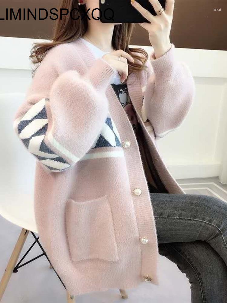 

Women's Knits Chompas Para Mujer Mink Fleece Tops Thick Knitted Sweater Cardigan Coats Long Sleeves Spring 2022 Womens Fashion V Neck, Green