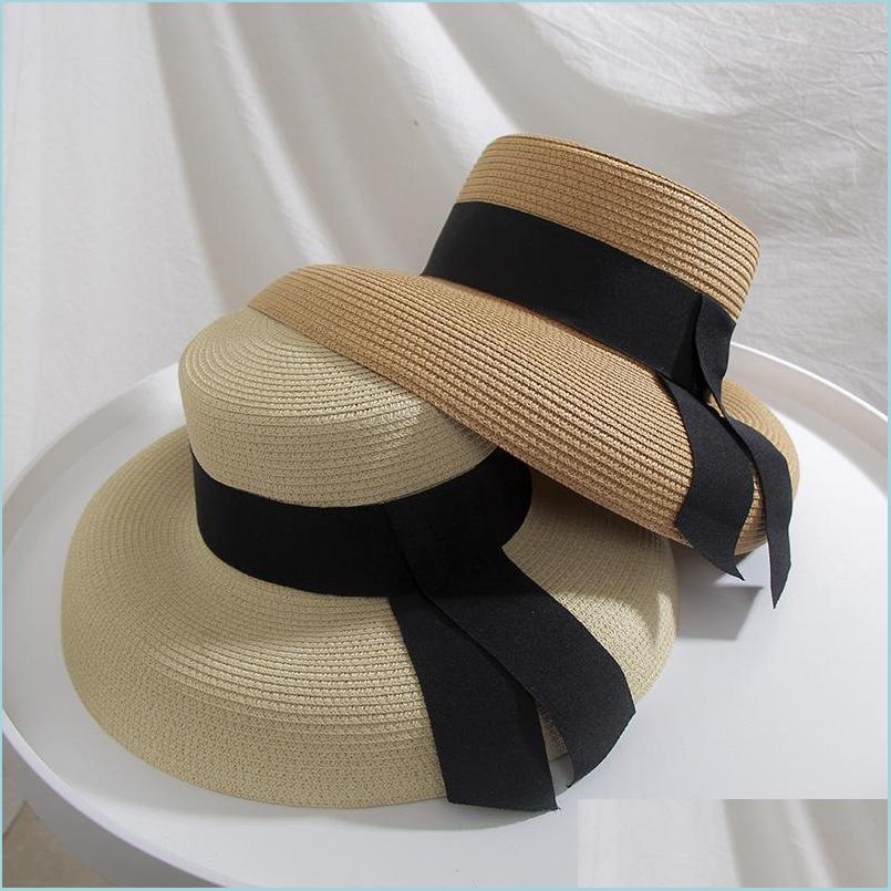 

Wide Brim Hats Bucket Hats Wide Brim Hats 2021 Summer Ribbon Womens Designer St Hat Beach Sun Lady French Retro Fashion Brand Fema Dhwl2, As showture