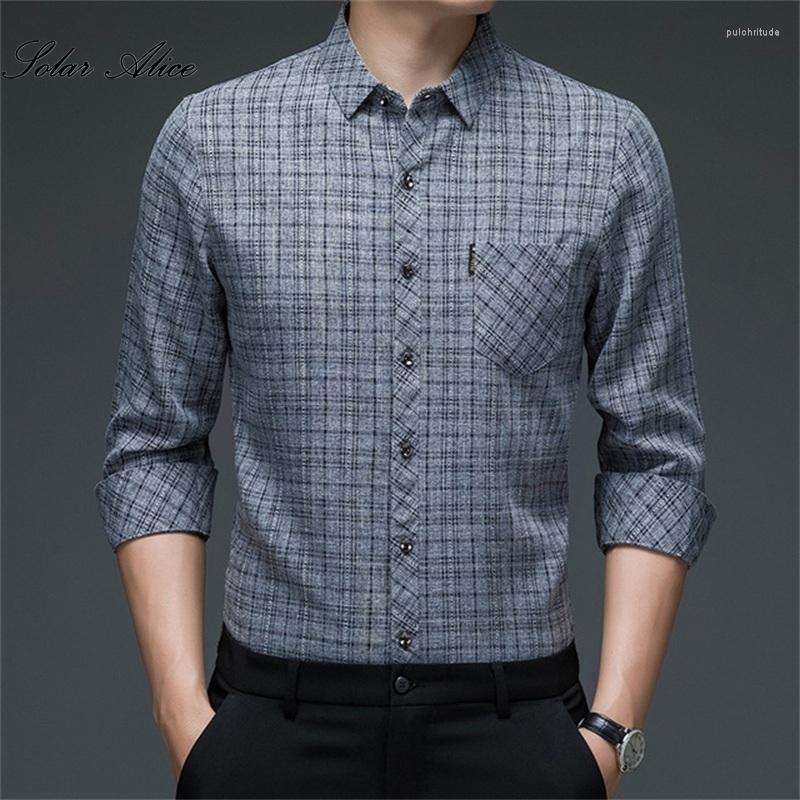 

Men's Casual Shirts 2022 Men's Spring And Autumn Plaid Shirt Business Lapel Long-Sleeved Bottoming Fashion Loose, Beige