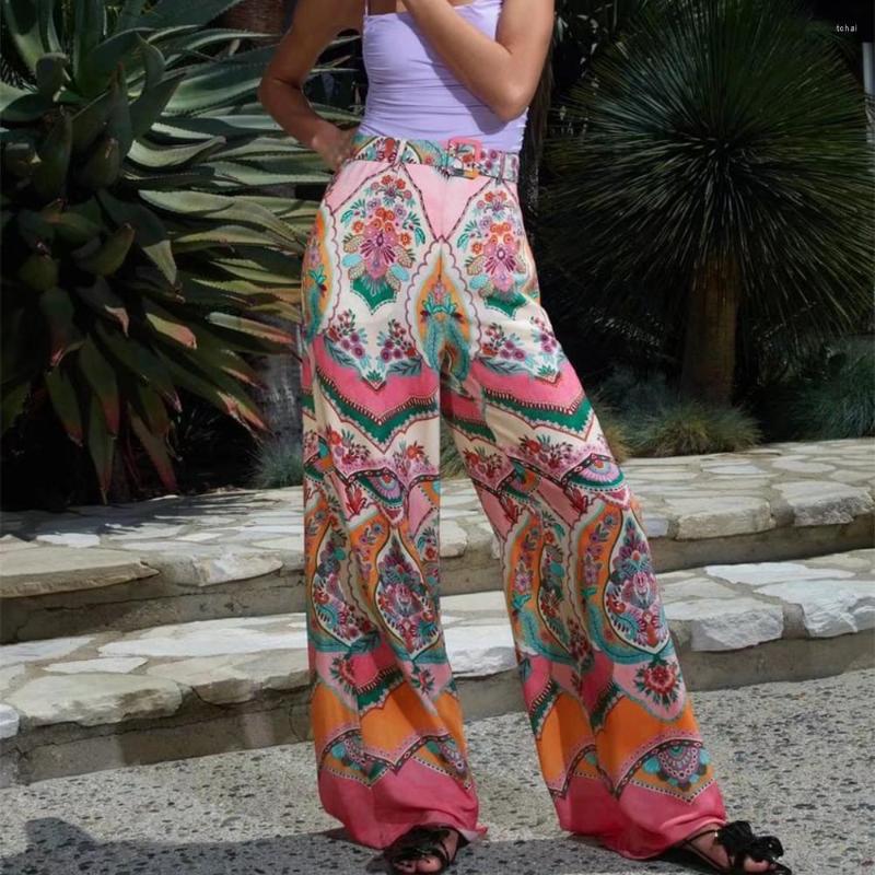 

Women's Pants 2022 Women's Summer Chic Fashion Side Pocket Loose Wide Leg Retro High Waist Print Casual Mujer, Multi
