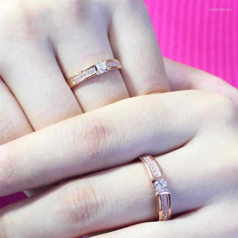 

Cluster Rings 585 Purple Gold Inlaid Crystal Gemstone Wedding For Couples14K Rose Fashion Unisex Luxury Jewelry Send Girlfriend