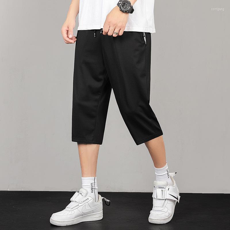 

Men's Shorts Men Sweat 2022 Sports Cropped Pants Men's Summer Thin Loose Straight Ice Silk Five-point Elastic, Black tid