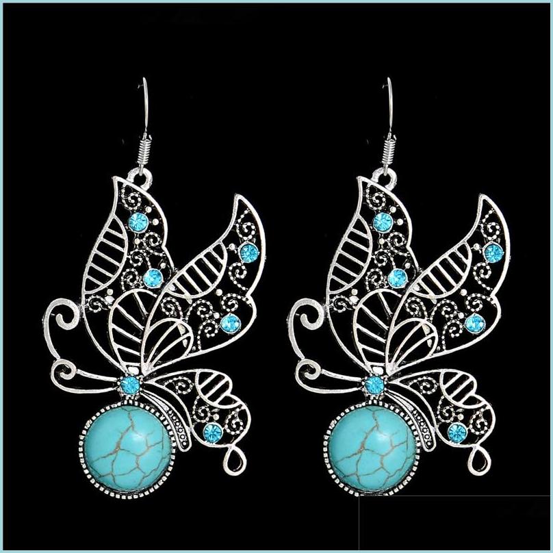 

Dangle Chandelier 1Pair Jewelry Ethnic Vintage Tibetan Sier Stone Royal Butterfly Dangle Earrings Drop Delivery 2022 Dha6S