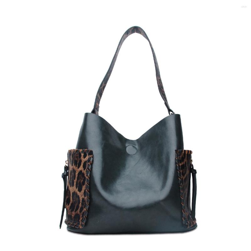 

Evening Bags US Warehouse Women PU Leather Handbag Leopard Side Pocket Large Capacity Dom1091911, Black