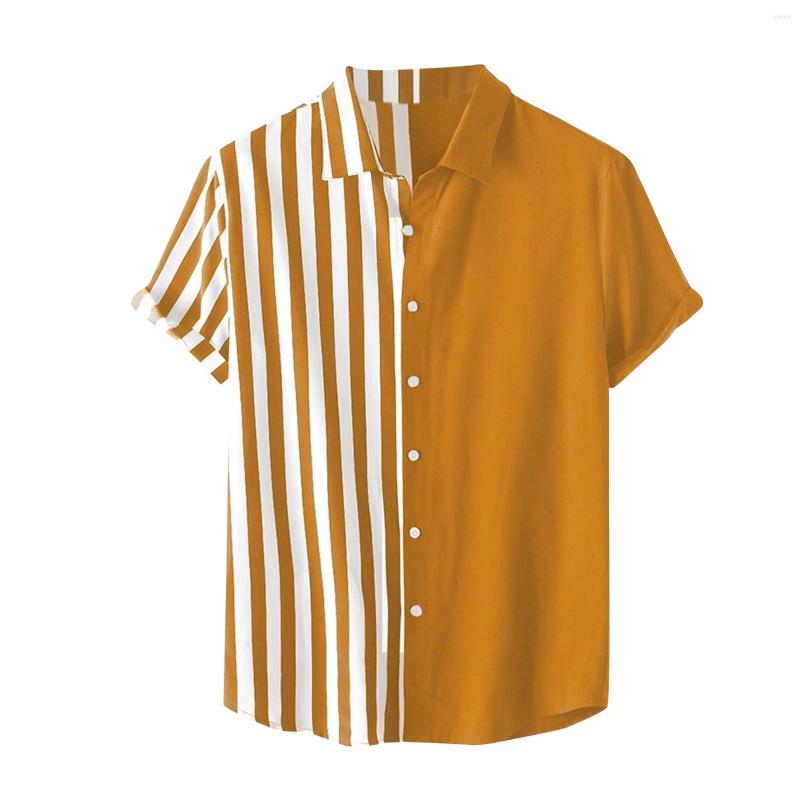 

Men' Casual Shirts Fashion Striped Men Patchwork Shirt Personality Short Sleeve Button Brand Clothes For Camisa Masculina, Bu