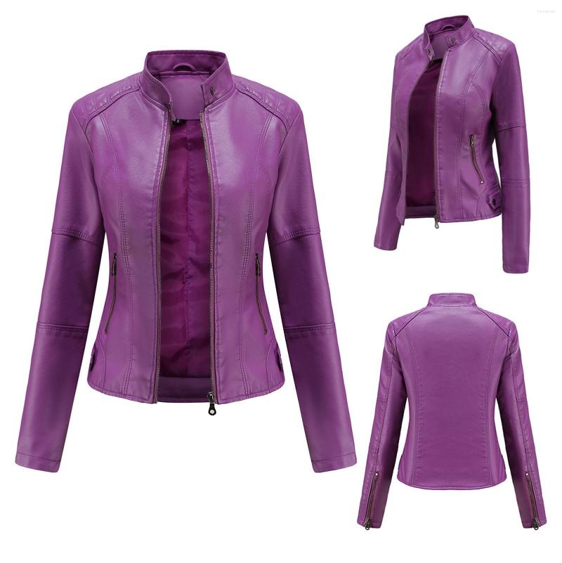 

Women' Jackets Women Ladies Lapel Motor Jacket Coat Zip Biker Short Punk Cropped Tops, Purple