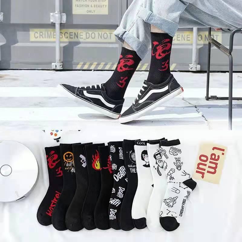 

Men's Socks Men Set 5 Pairs Cotton Funny Printed Sports Running Long Fashion Brand Man Black Hosiery A Lot, 5 pairs1