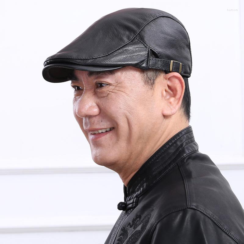 

Berets 2022 Wholesale Design Men's High Quatily Genuine Leather Cap Sboy Beret Cabbie Hat For Men Women, Black 2