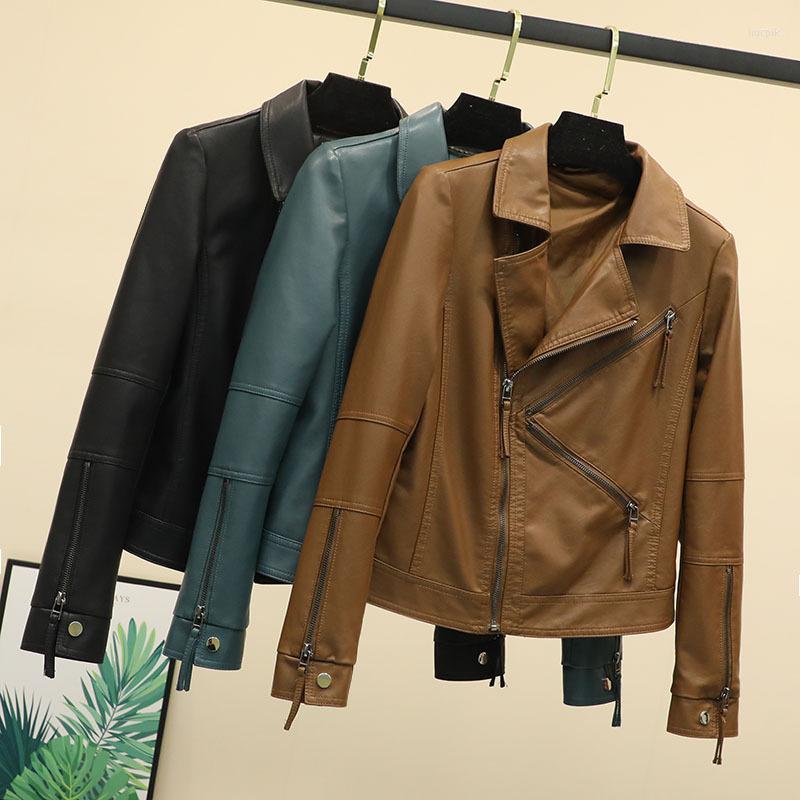 

Women' Leather Spring Autumn Street Fashion Locomotive Style Black Women Lapel PU Short Slim Long Sleeve Zipper Jacket Color -40
