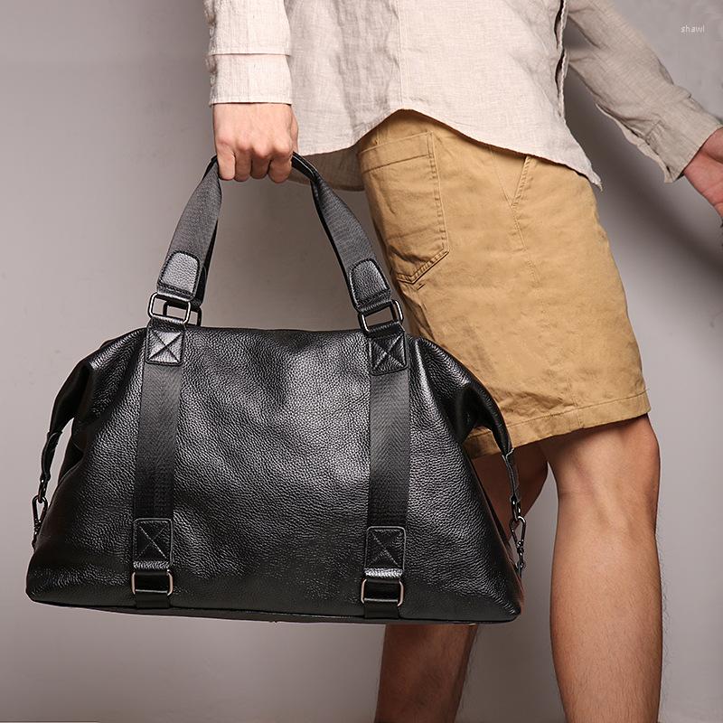 

Duffel Bags Genuine Leather Men Business Large Bag Fashion Shoulder Men's Casual Big Handbag Tote Travel Luggage, Black