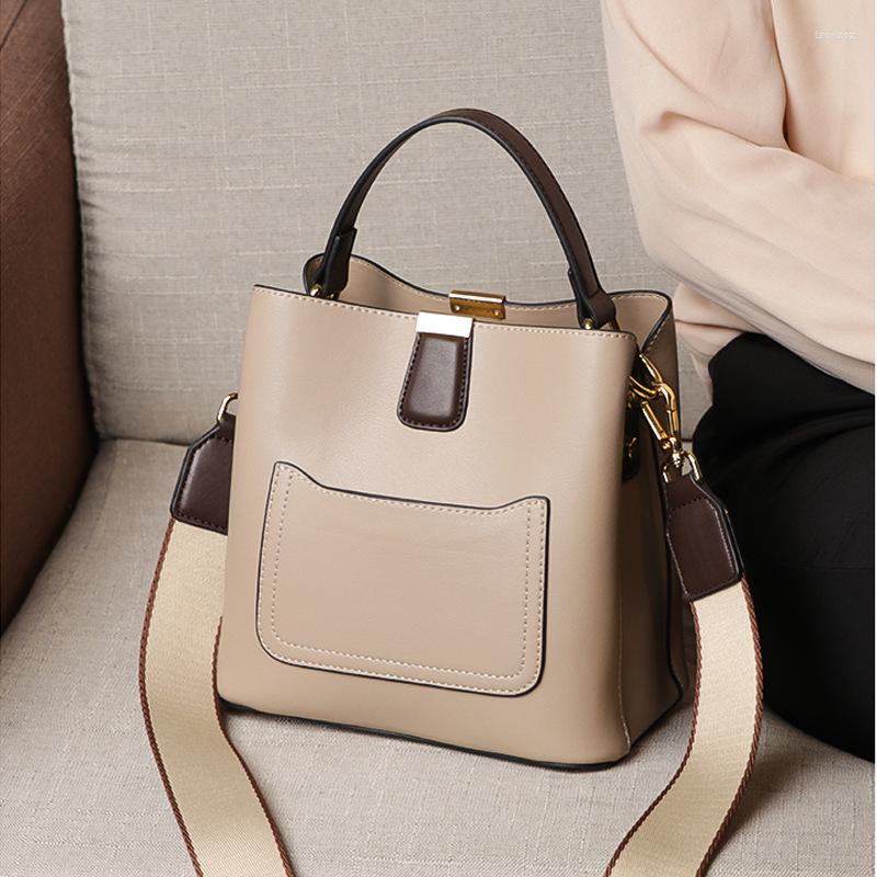 

Evening Bags 2022 Luxury Calfskin Bucket Bag High Quality Genuine Leather Women Crossbody Shoulder 2 Straps Ladies Handbag Tote Small, Black