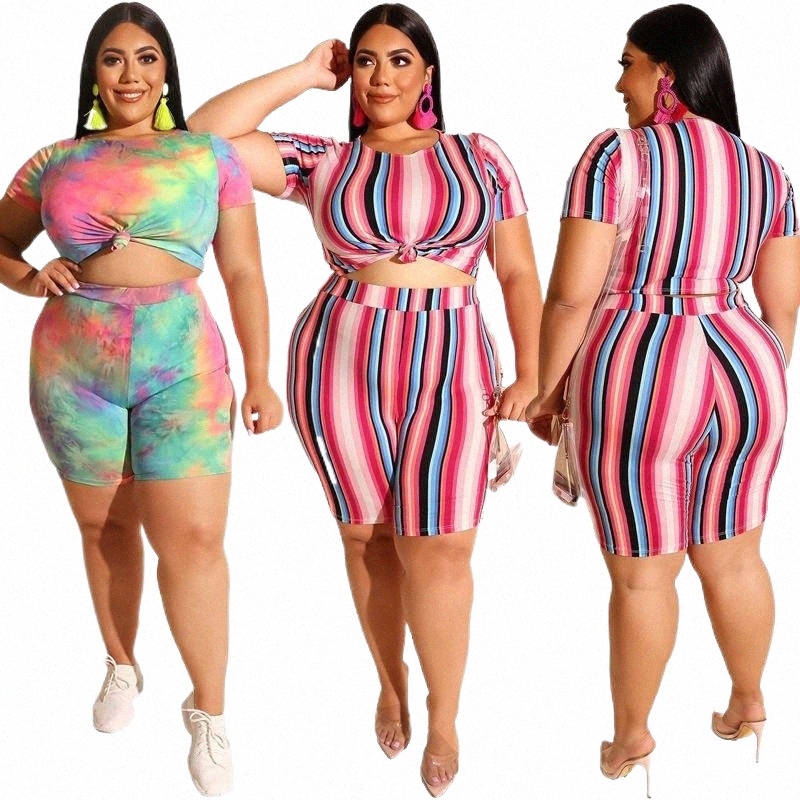 

fashion Plus Size Tie Dyeing Women's Set Women Short Sleeve Crop Tops And High Waist Shorts 2 Piece Sets Tracksuit Casual Tracksuits x3E3#, Ddka3696