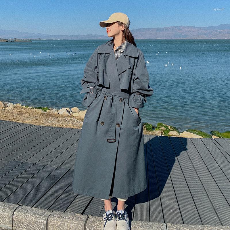 

Women' Trench Coats Women' Windbreaker Long Spring Autumn Loose Simplicity Jacket Pure Cotton Big Size Ladies Cloak Vintage Coat, Beige