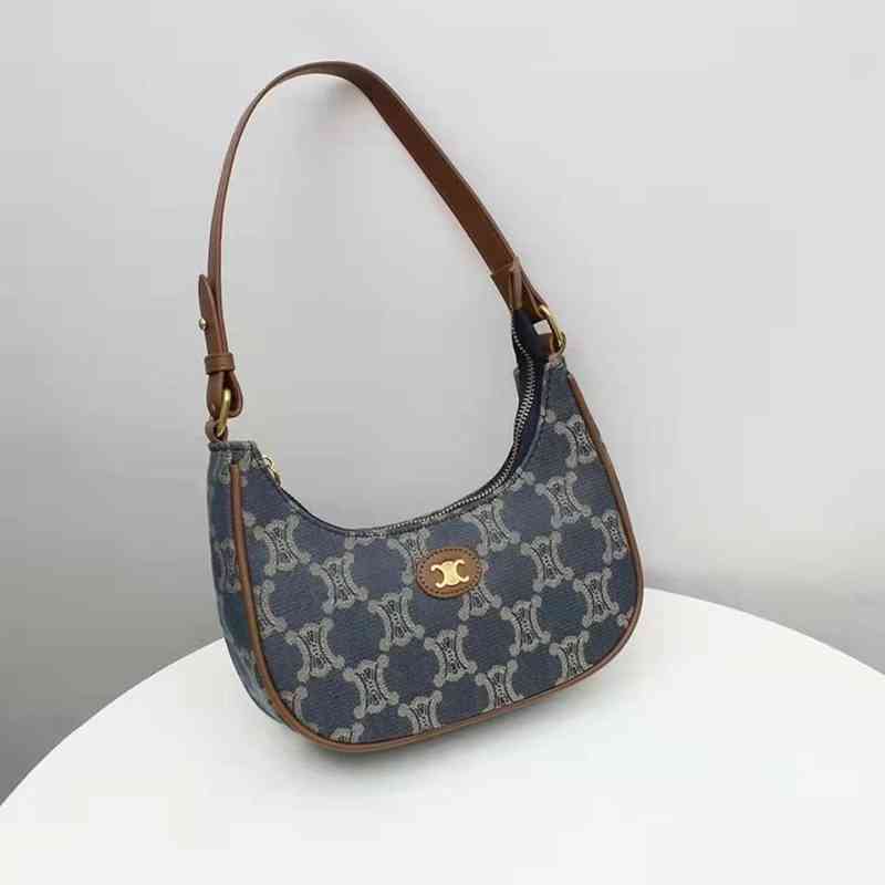 

2022 New armpit bag French stick Canvas printed one shoulder diagonal cross Small crowd crescent, Triumphal blue