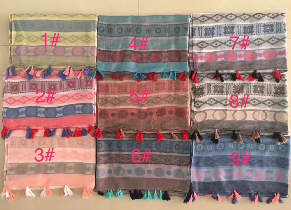 

Scarves 2022 Women Geometry Print Tassel Scarf Quality Shawls Bohemia Style Wraps Hijabs 6 Colors 10PCS/lot