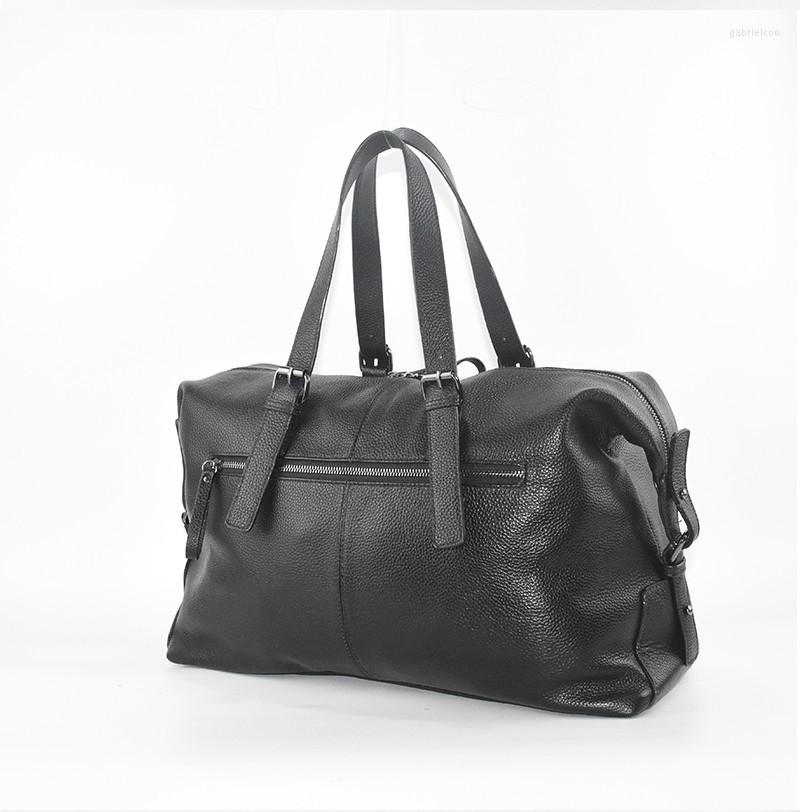 

Duffel Bags Genuine Leather Travel Luxury Men Large Capacity Portable Male Shoulder Brand Real Outdoor Duffle Bag, Black