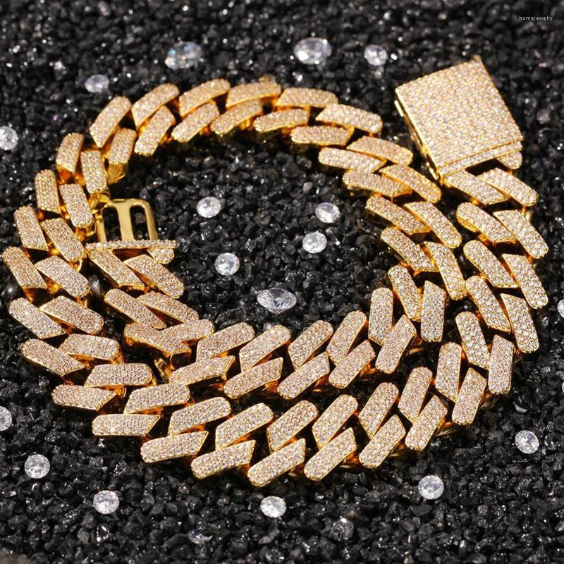 

Link Bracelets Fashion 18mm Copper 2Row Form Curb Cuban Bracelet Iced Out CZ Gold Silver Color For Men Luxury Jewelry B-151