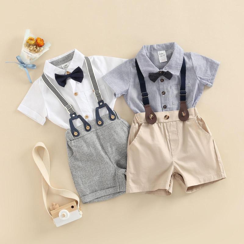 

Clothing Sets Baby Suit Set Lapel Short Sleeve Single-Breasted Romper With Bow Tie Suspender Shorts For Boys 6 Months-3 Years