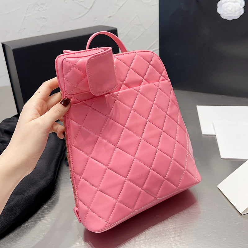 

French Womens Vinatge Shell Backpack Bags Genuine Leather Shoulder Bucket Purse With Coin Pouch Lambskin Quilted Gold Hardware Outdoor Designer Handbags 24X20CM, Box