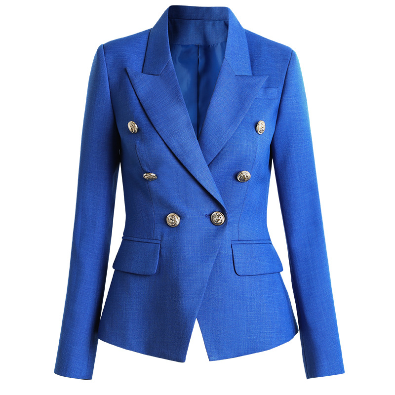 

High-quality double-breasted office lady classic blue blazer, 200153-lan