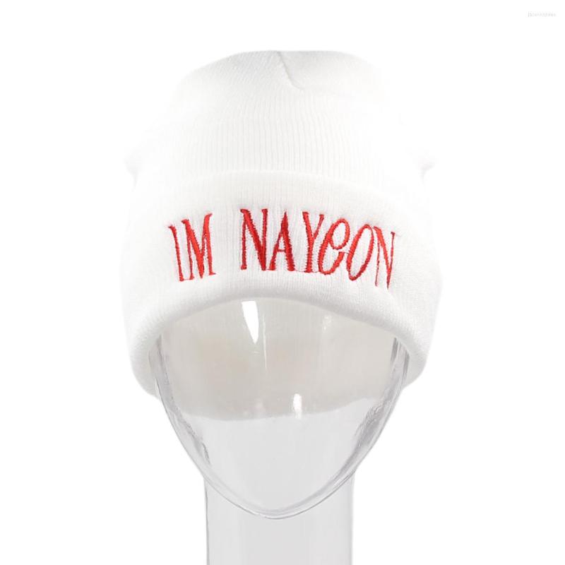 

Berets IM NAYEON Beanie Hat TWICE Kpop Knitted Embroidery Skull Chapeau Femme Cap Hip Hop Caps, White