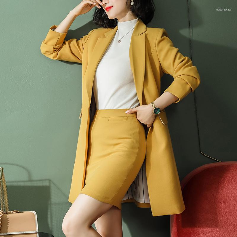 

Two Piece Dress Women' Blazer Suits Office Clothes Autumn Women Skirt Suit Ladies Long Blazers Trench Coats Formal Wear Set, Green