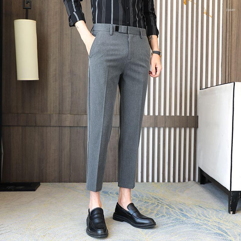 

Men's Suits Men's Office Business Dress Pants Korean Slim Fit Ankle Length Suit Casual Trousers Male Non-Ironing Straight Black White, Ankle-length pants 1