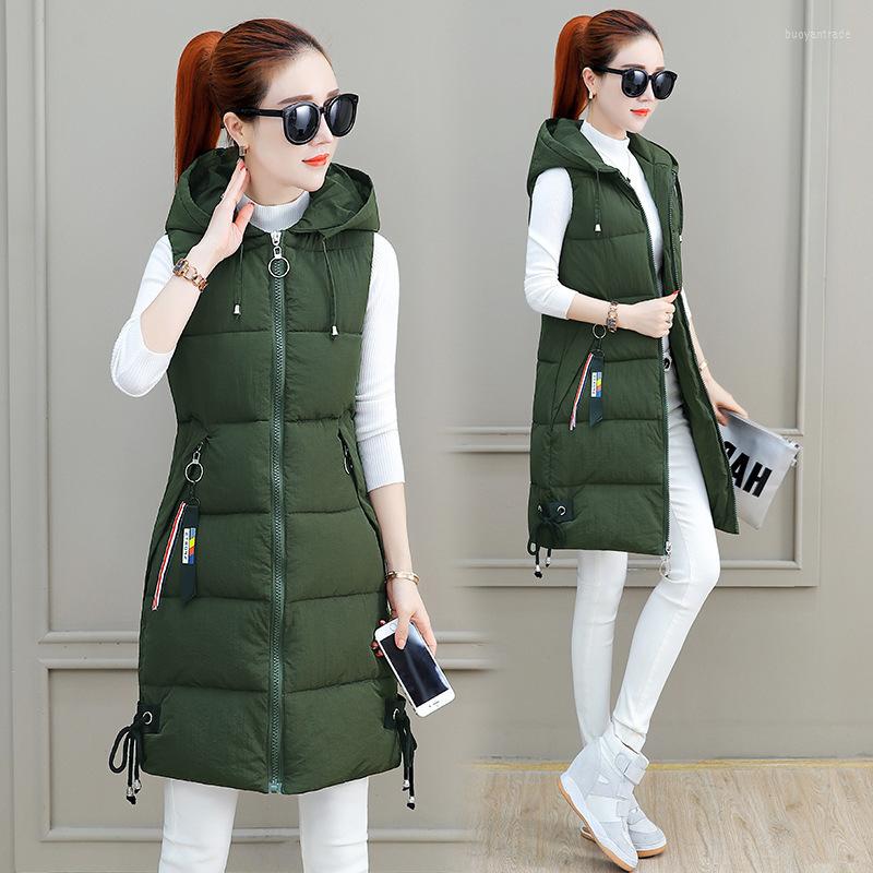 

Women's Vests Lugentolo Winter Mid Length Vest Women Korean Fashion Slim Fit Solid Color Hooded Sleeveless Jacket Woman, White
