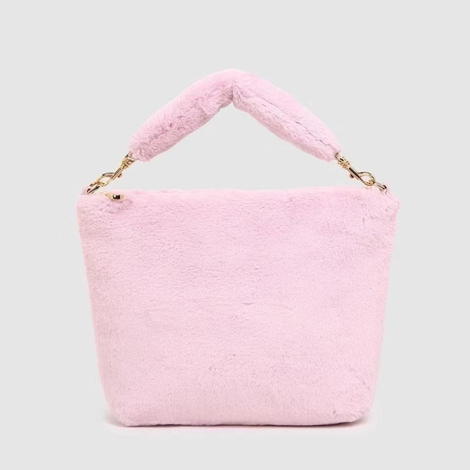 

Cute Plush Tote Bag New Women's Bags Sweet Solid Color Wool Bucket Bag Underarm Shoulder Bags, Aspic