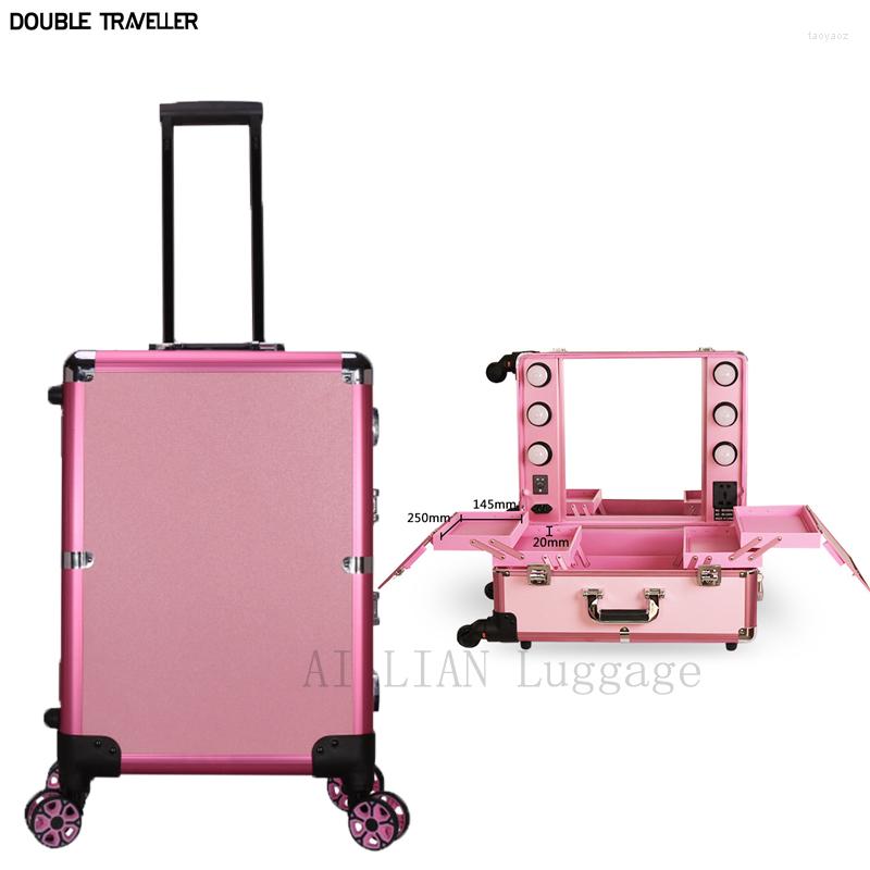 

Suitcases Trolley Cosmetic Bag Large-capacity Professiona Makeup Case Rolling Luggage With LED Light Multi-function Suitcase