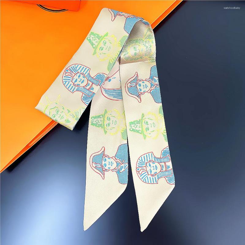 

Scarves 95cm 5cm Person People Printed Small Scarf Women Silk Headband Long Bag Accessories Ribbon Luxury Hijab Schals