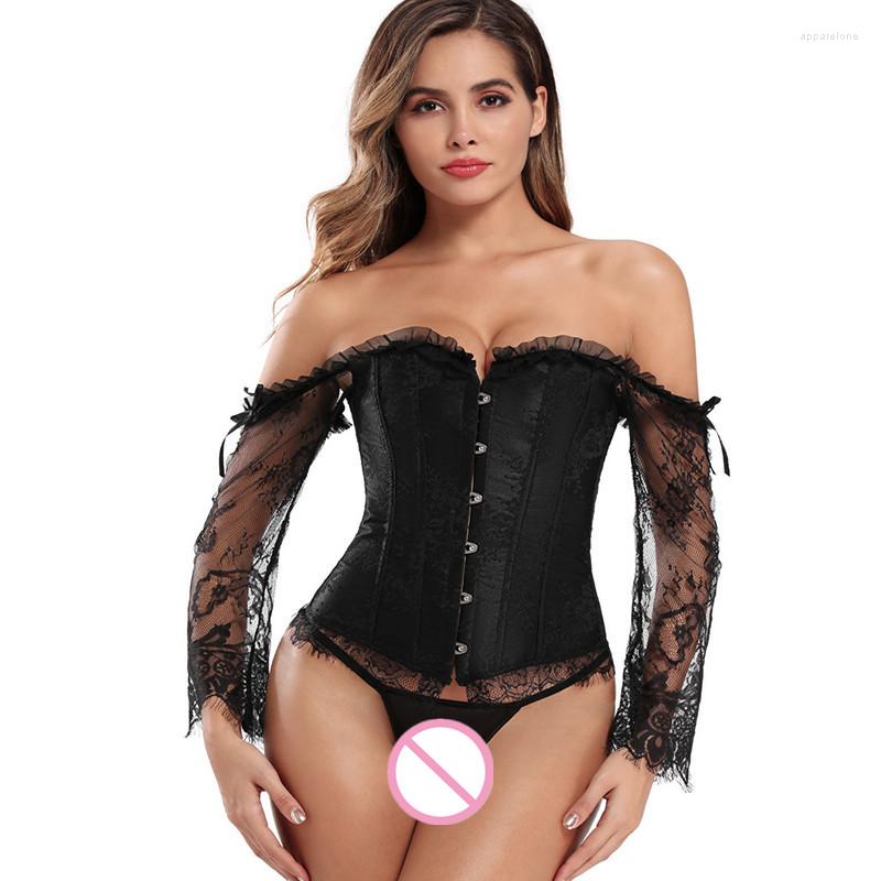 

Bustiers & Corsets Femme Off Shoulder Sexy Gothic Lace Floral Overbust Corset Body Shapewear Corselet Plus Size Red Black White