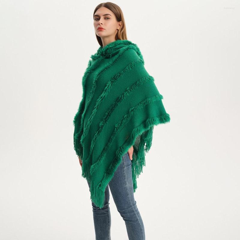 

Scarves Women Hooded Cloak Autumn Winter Solid Knit Shawl Fashion Pullover Sweater Poncho Tassel Stole
