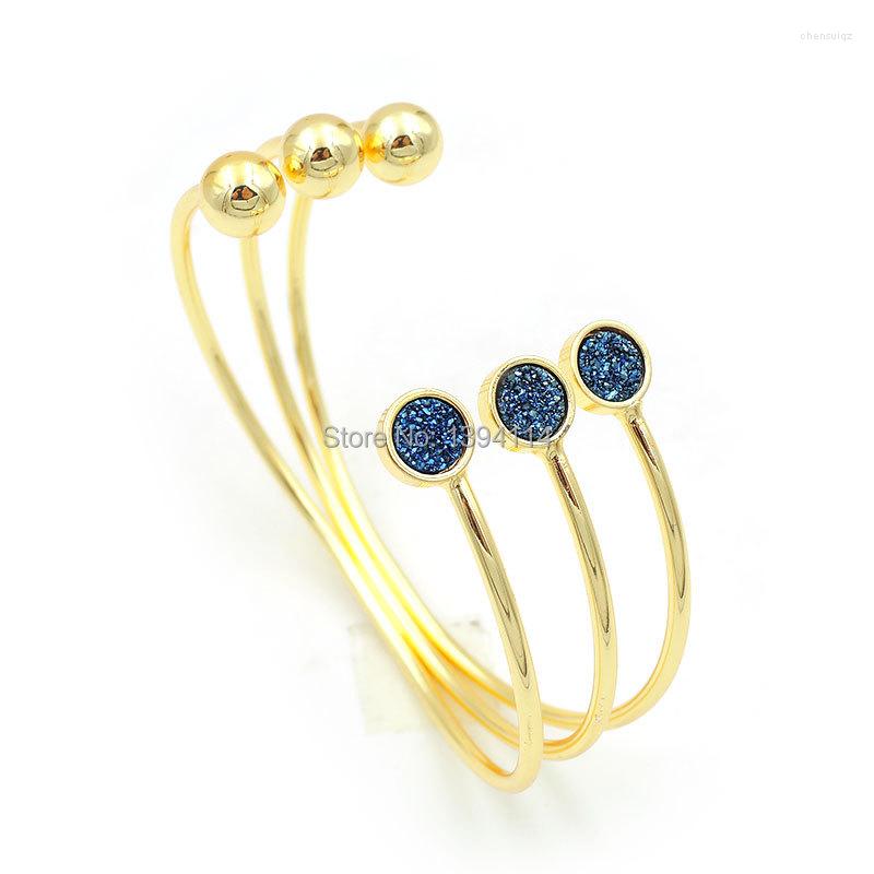 

Bangle 6mm Blue/Orange/Black/AB/Silve R 3 Crystal Druses Combination Bracelets Of Plating Gold Adjustable 60mm