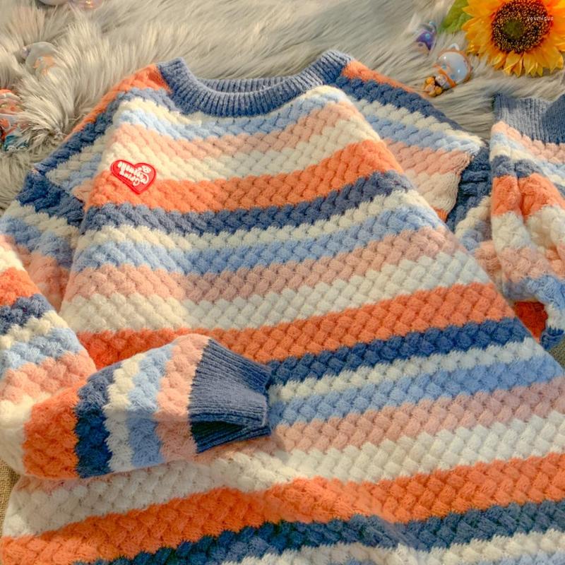 

Women's Sweaters 2022 Autumn Winter Color Stripes Long Sleeve Pullover Women Knitted O Neck Vintage Fashio Casual Jacquard Sweater, Photo color