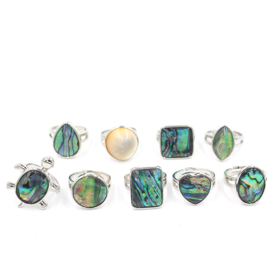 

New Zealand Natural Sea shell Ring Colorful Abalone Shell Adjustable Women Finger Rings Party Daily Summer Jewelry BT001