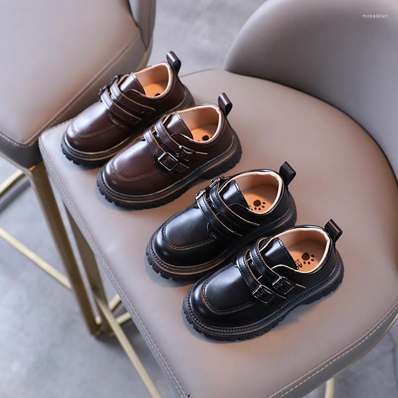 

Flat Shoes Kids Spring Leather Buckle Leisure School Boys Girls Casual Shoe 21-30 Toddler Soft Sole Round Toe Fashion Childern, Black