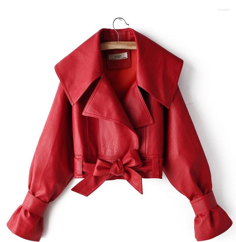 

Women' Leather Pu Jacket Coats Top Trend All-around Fashion Motorcycle Women' Outerwear Personalized Large Lapel, Beige