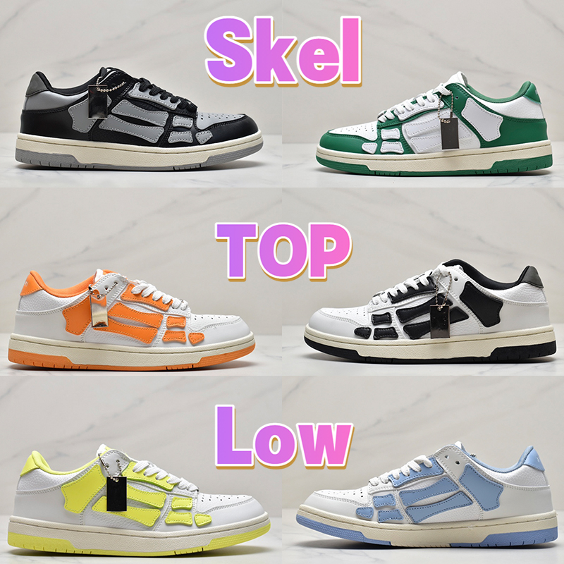 

Designer Casual Shoes Men Women Skel Top Low sneakers mens Genuine Leather Sneaker Black grey white green lilac orange lime red Light Blue luxury sports trainers, 4# white green