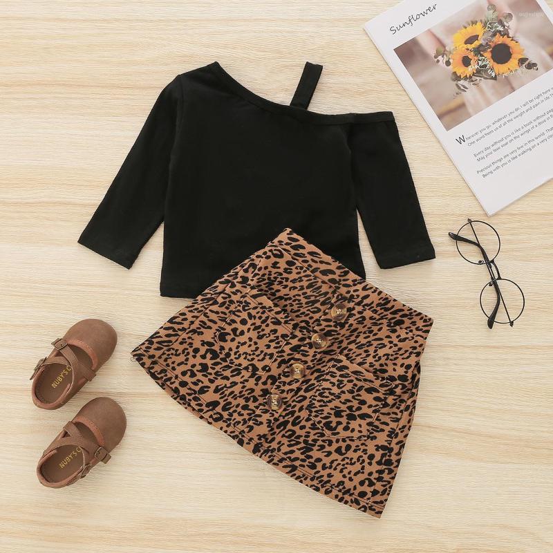 

Clothing Sets Autumn 2Pcs Baby Girls Outfits Infant Borns One-shoulder Long Sleeve Tops Pullovers Leopard Short Skirt 3-24M
